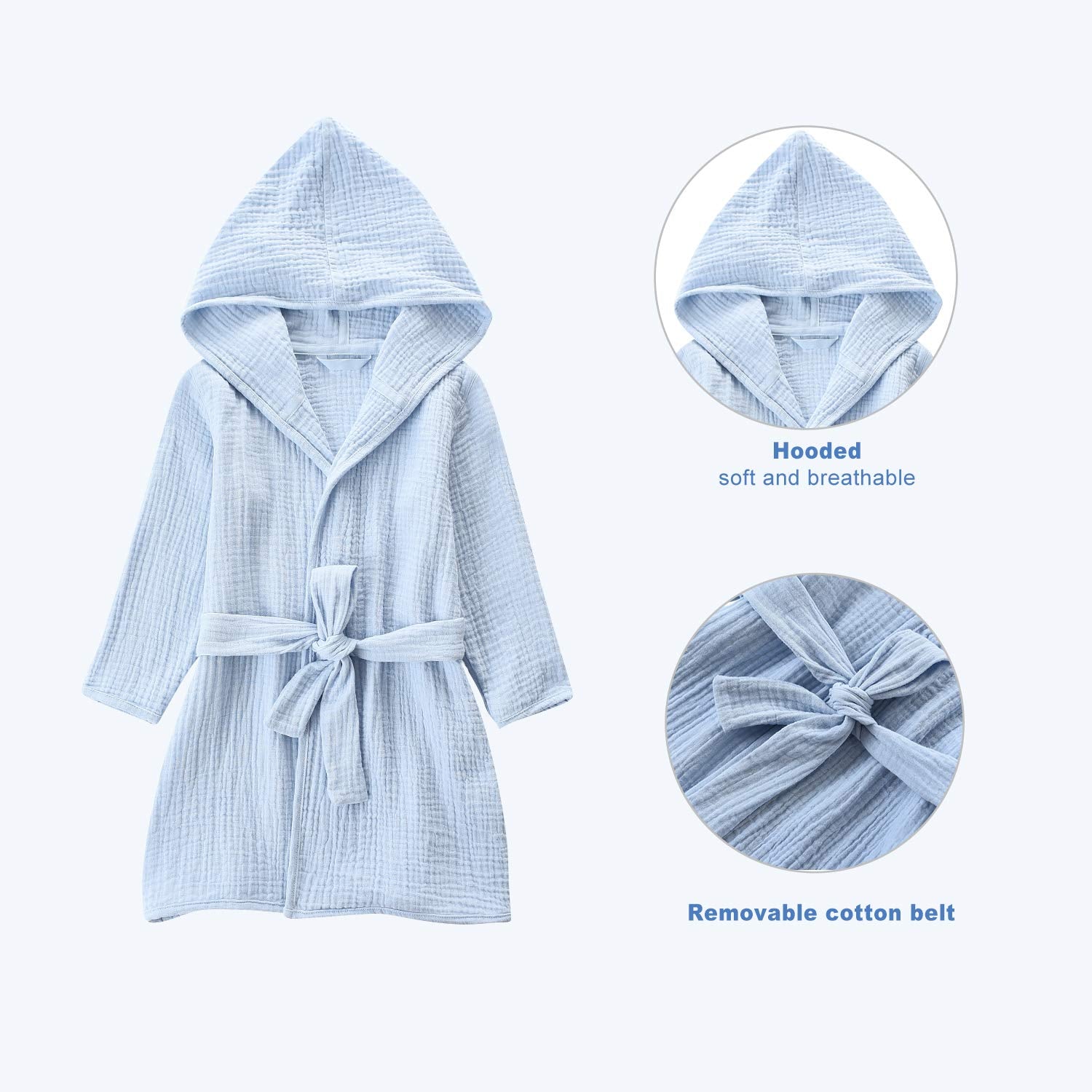 TADO MUSLIN bathrobe with detachable waist tie for secure, slipping-free fit
