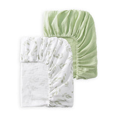 TADO MUSLIN leaves pattern crib sheet offers soft, breathable comfort for baby