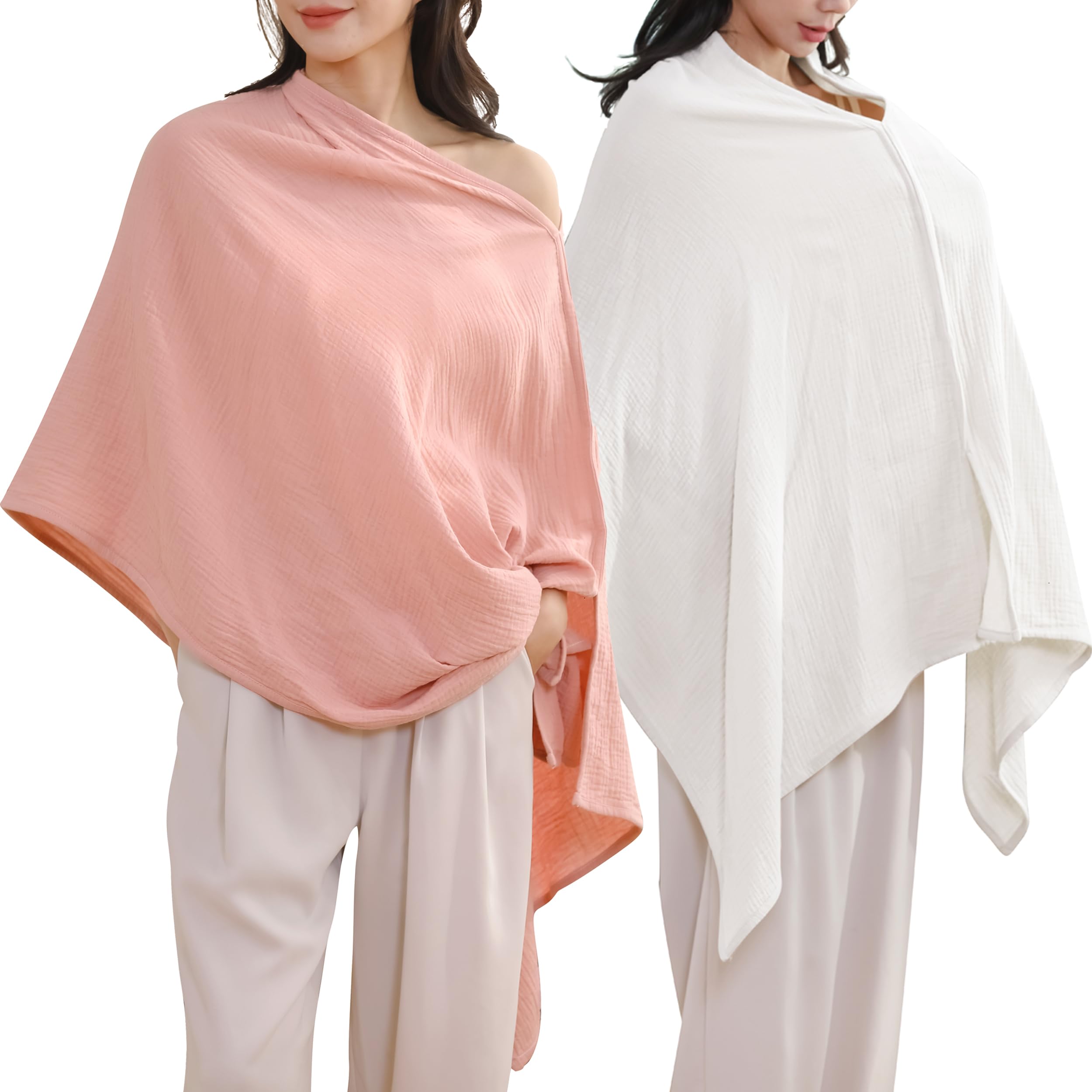 TADO MUSLIN nursing cover pink worn on shoulder for discreet feeding