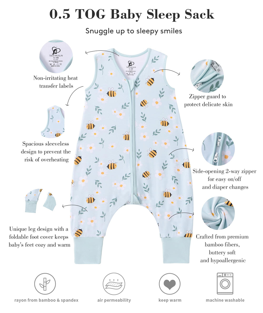 TADO MUSLIN quilted wearable blanket design provides cozy, secure coverage for babies.