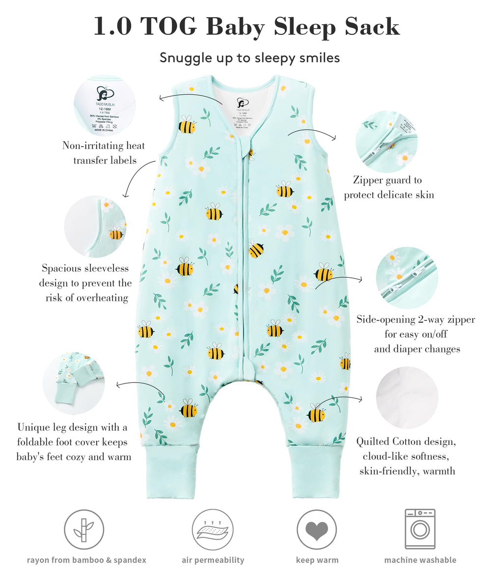 Tado Muslin sleep sack uses bamboo rayon fabric for a soft, breathable feel.