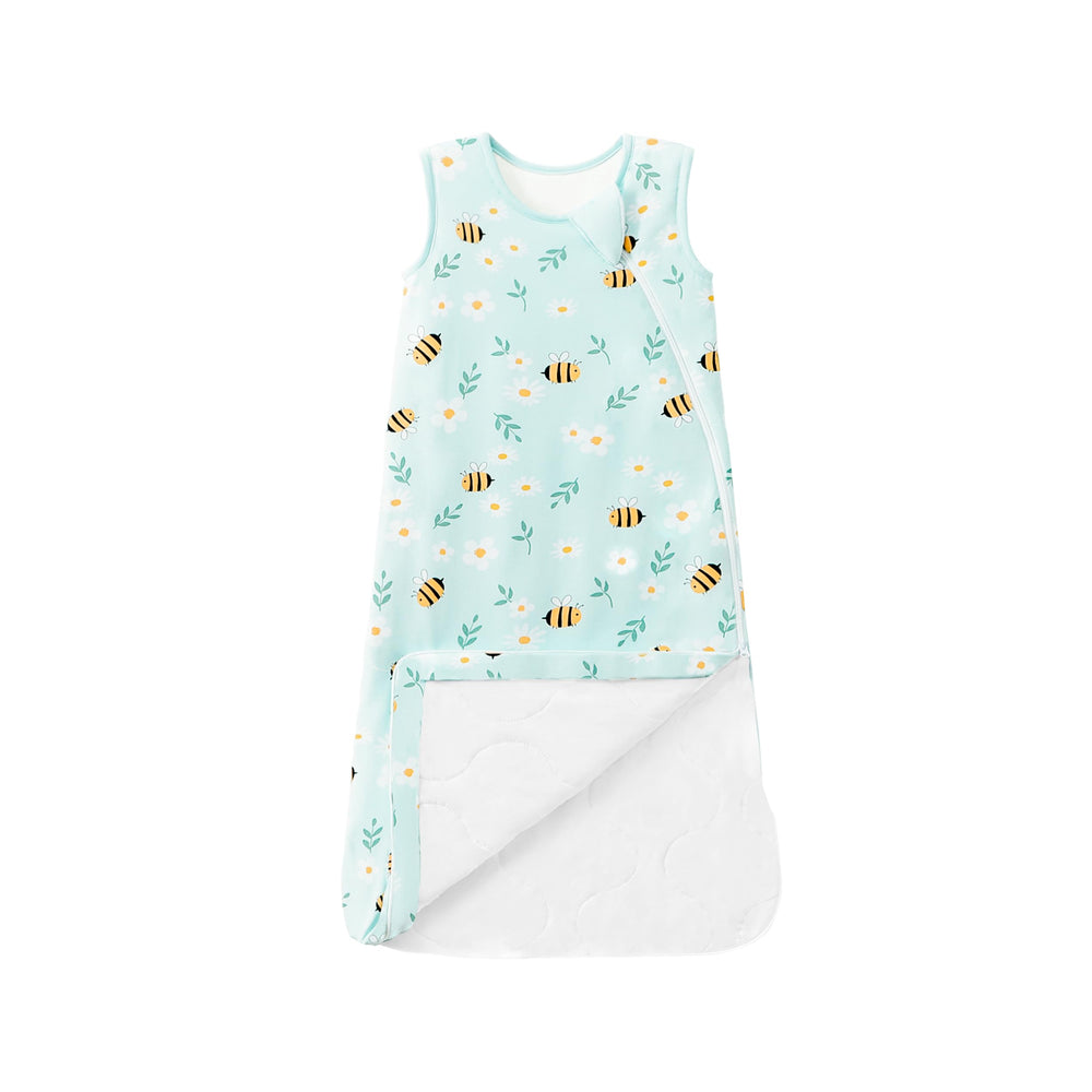 TADO MUSLIN sleep sack with bee design keeps baby comfortable with breathable fabric.