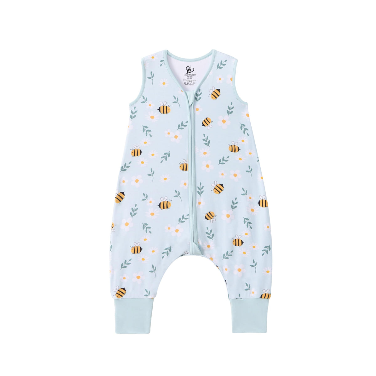 TADO MUSLIN Sleep Sack with Feet shows open legs for walkers and breathable fabric.
