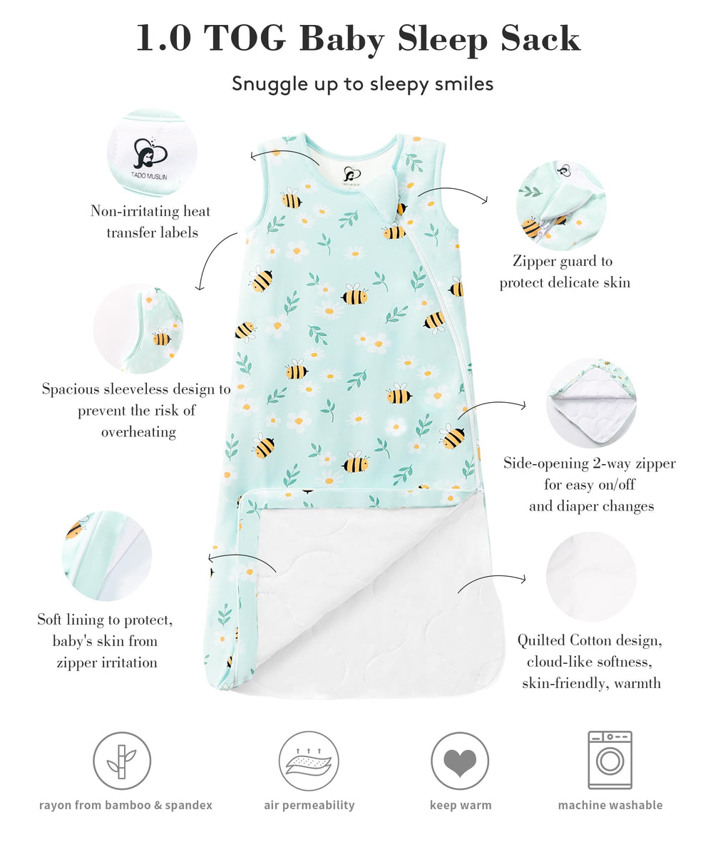 TADO MUSLIN green design sleep sack offers lightweight layering for year-round use.
