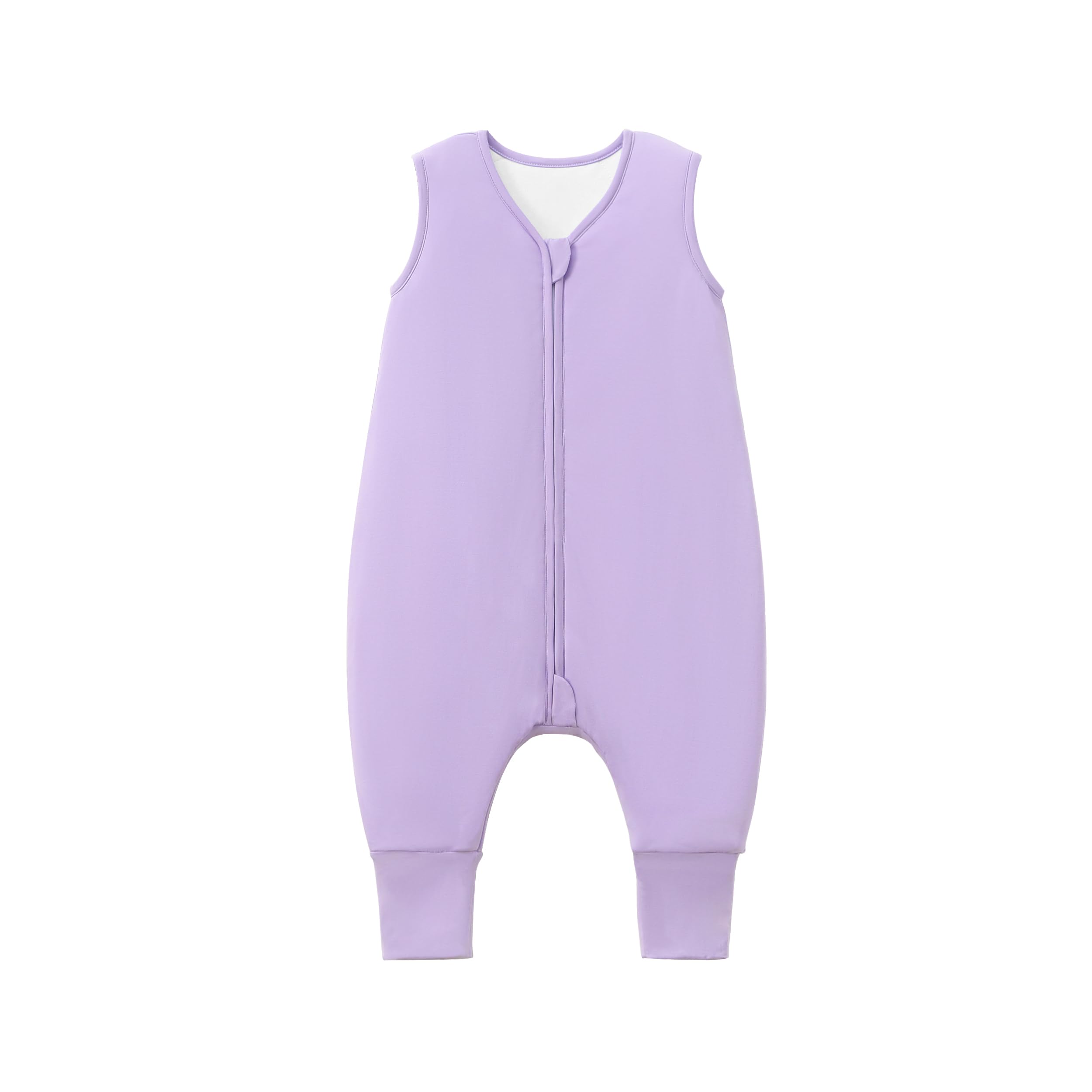 TADO MUSLIN sleep sack with legs and purple neckline for cozy mobility