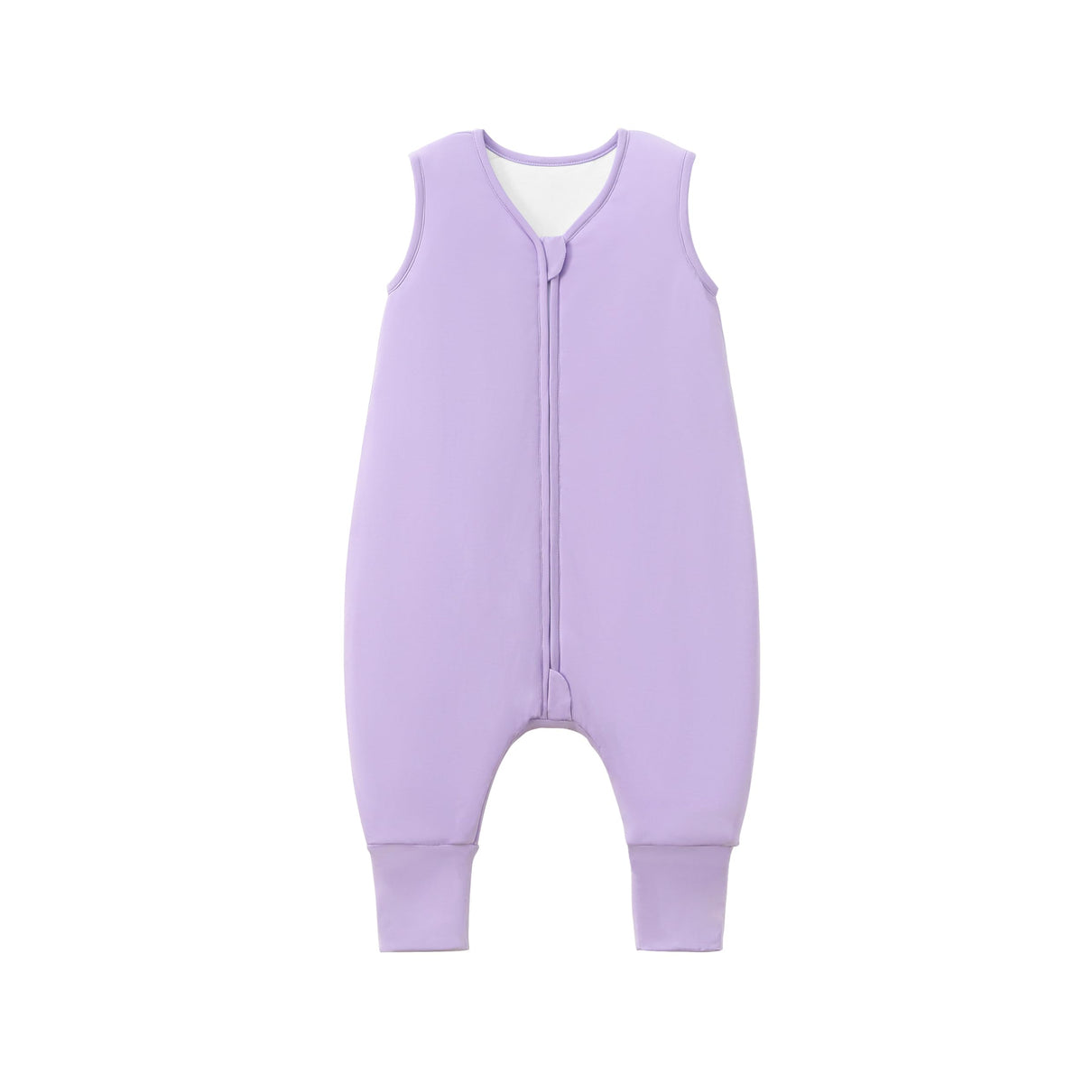 TADO MUSLIN sleep sack with legs and purple neckline for cozy mobility