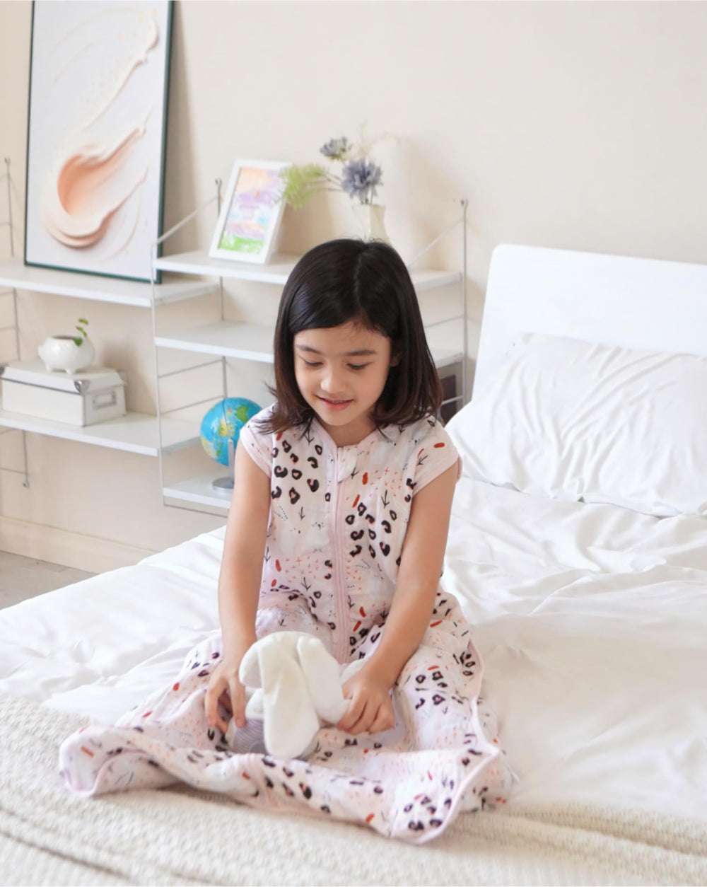TADO MUSLIN sleep sack pink bunny open for easy diaper changes.