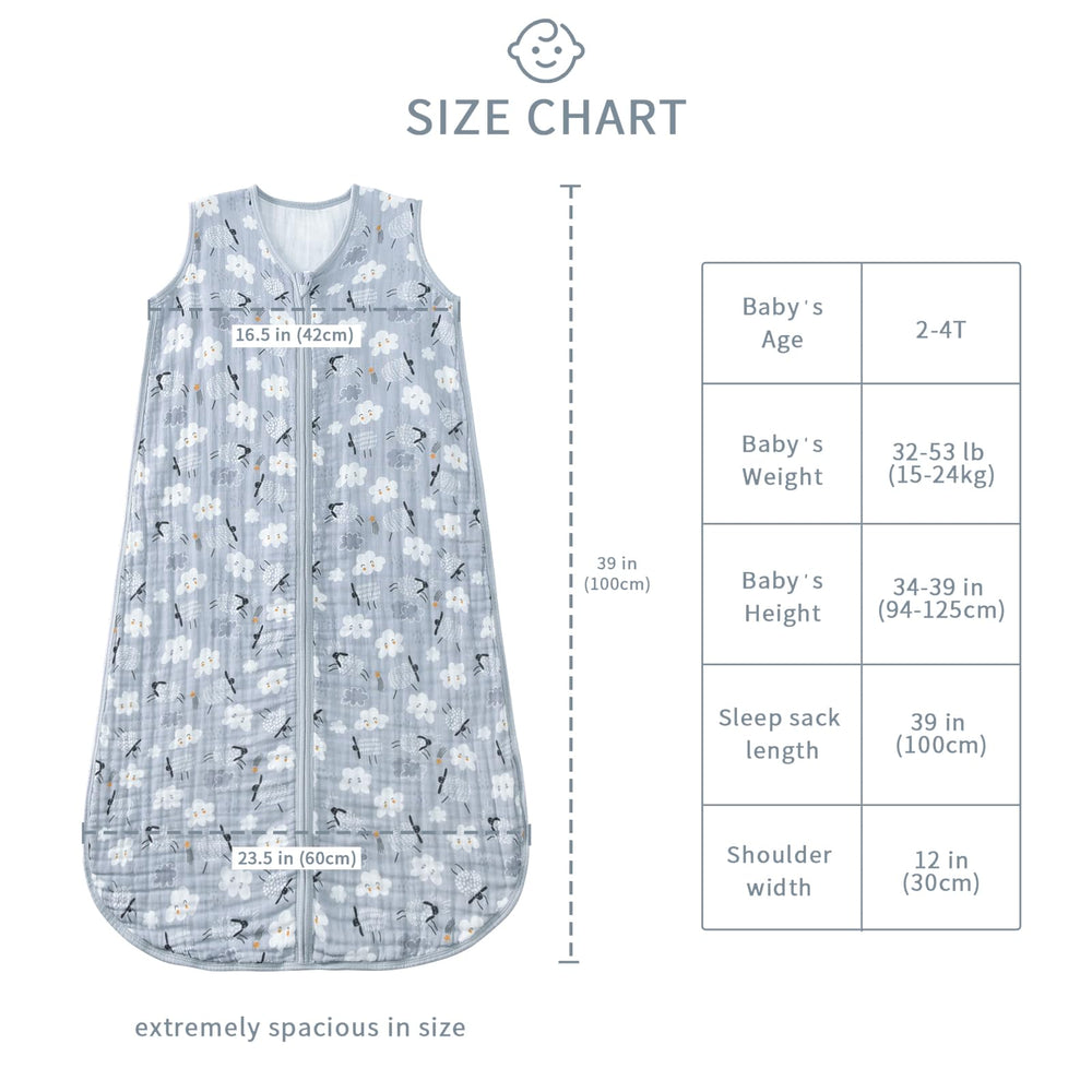 Sizing chart displaying S, M, L, and XL options for growing children.