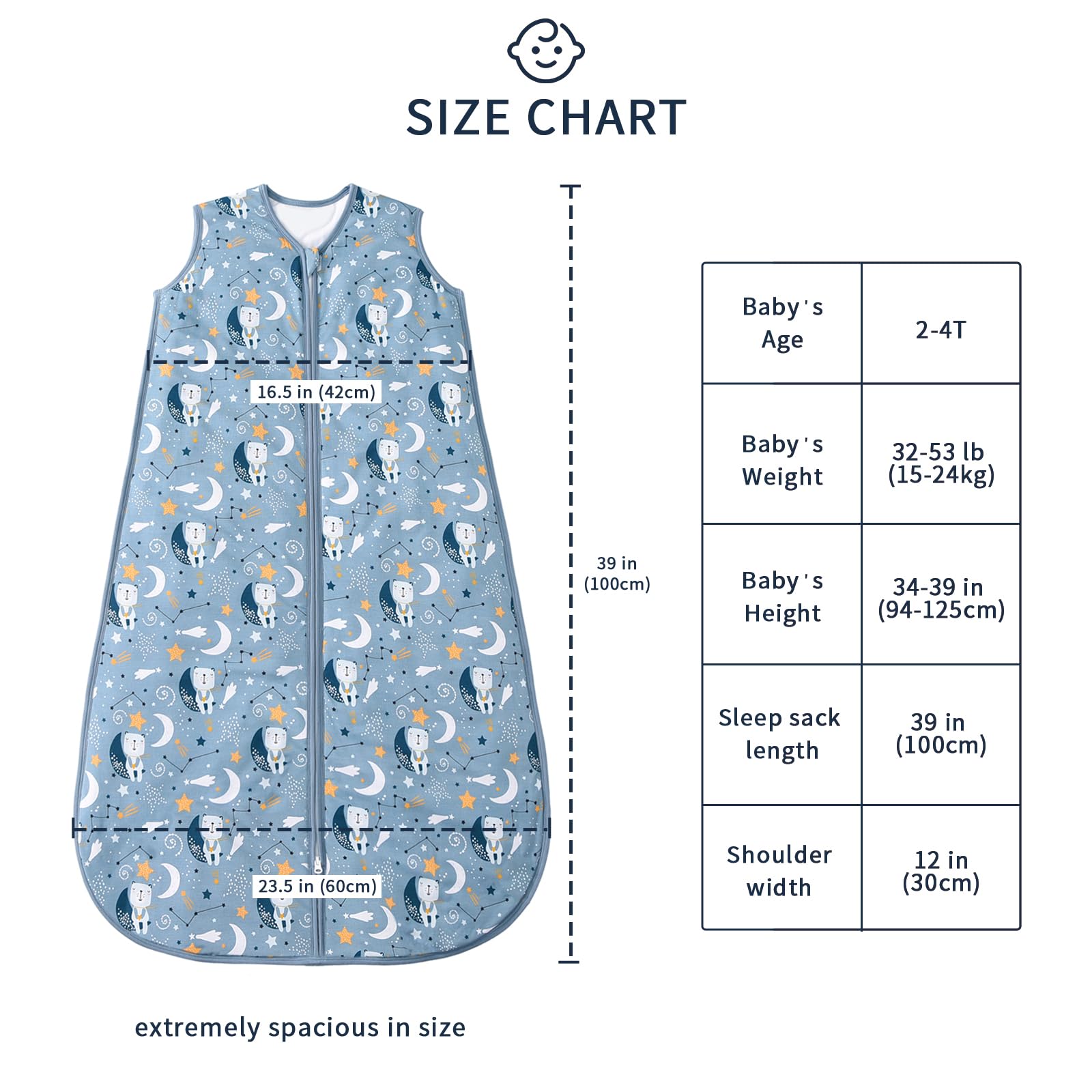 TADO MUSLIN sleeveless design allows free arm movement during sleep.