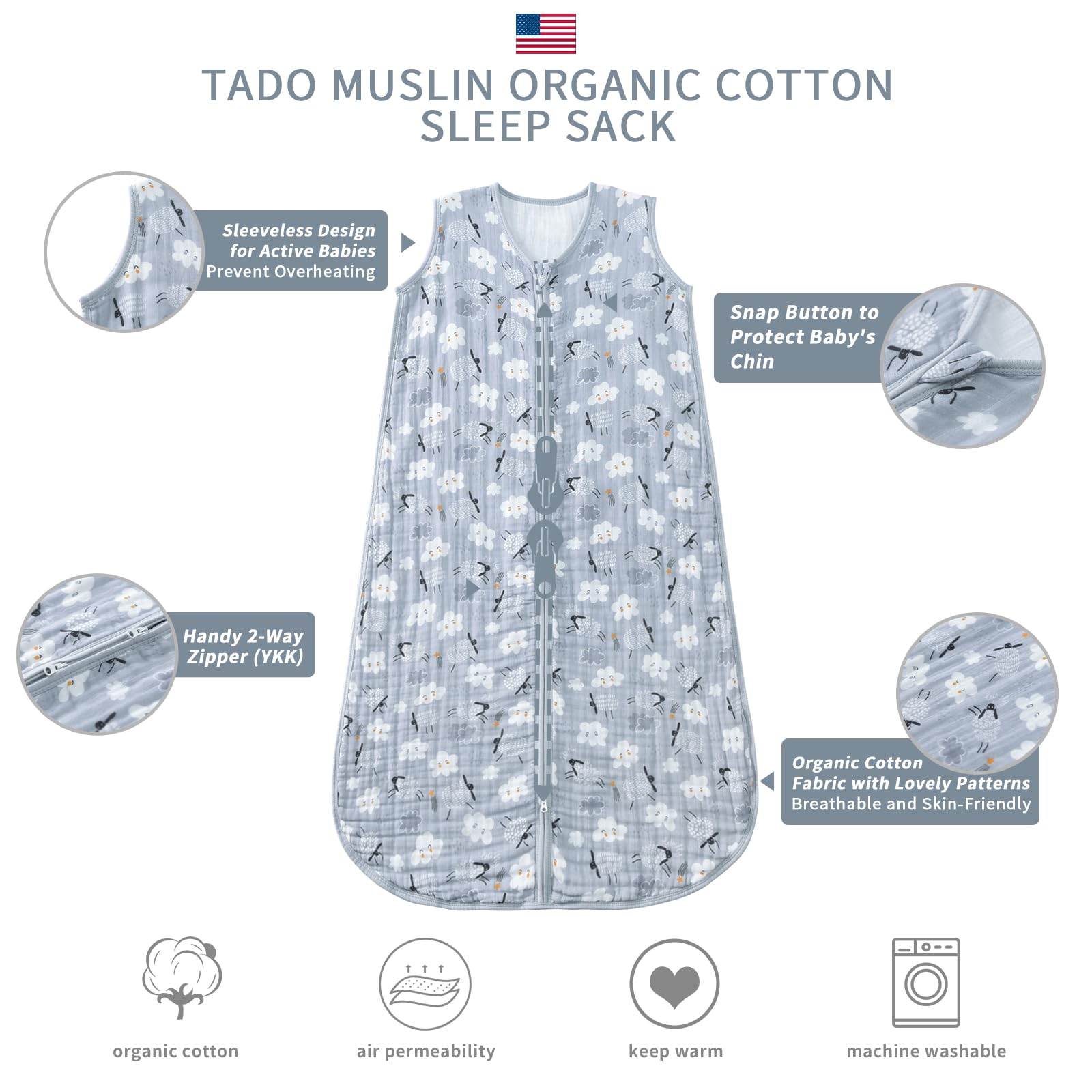 Sleeveless design reduces bulk and helps prevent overheating during sleep.
