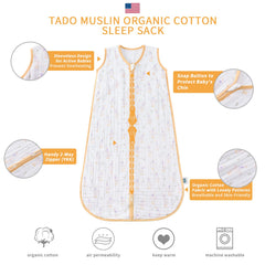 TADO MUSLIN sleep sack with two-way zipper aids easy dressing and diaper changes
