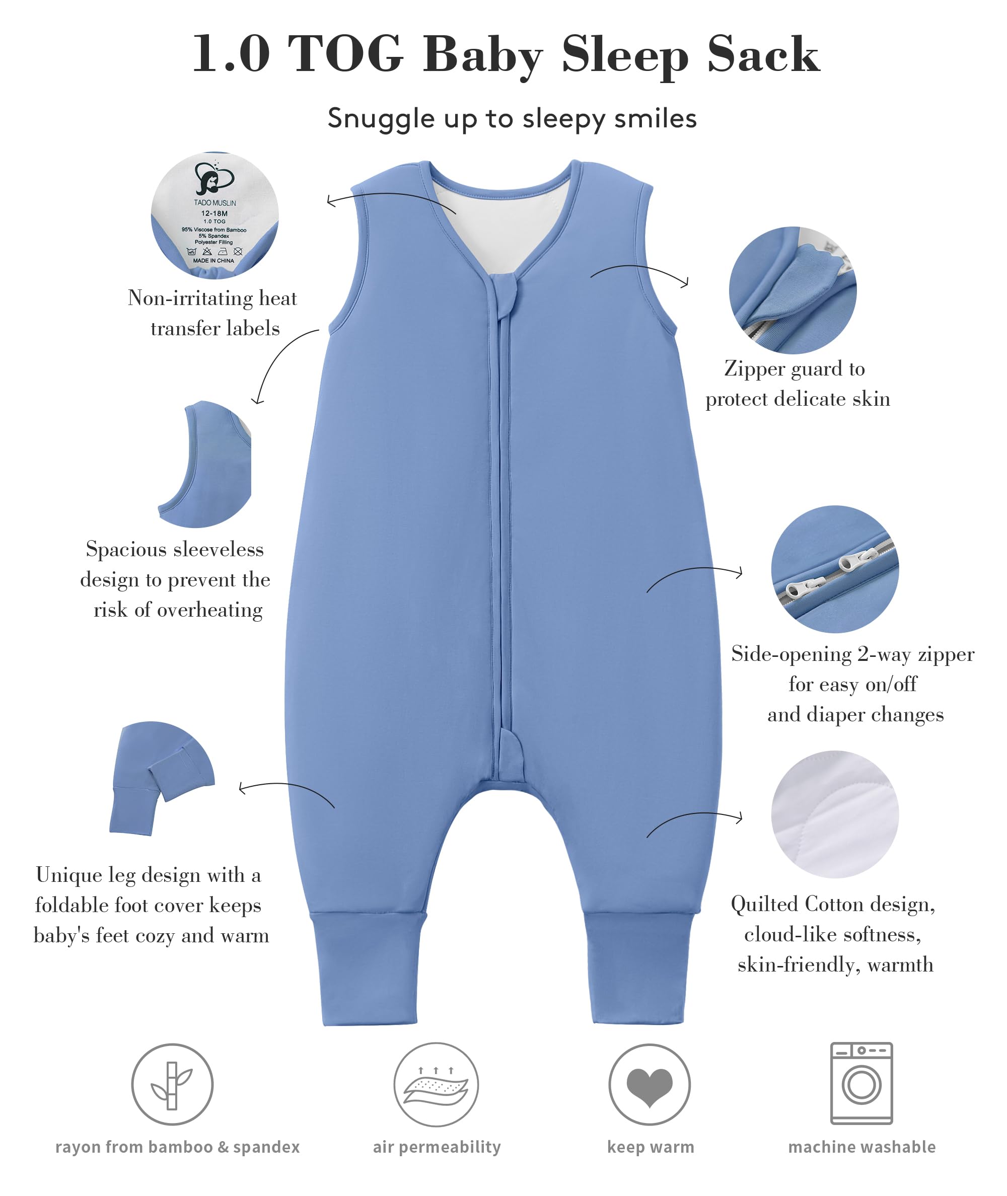 TADO MUSLIN walker-friendly leg design supports safe standing after waking.