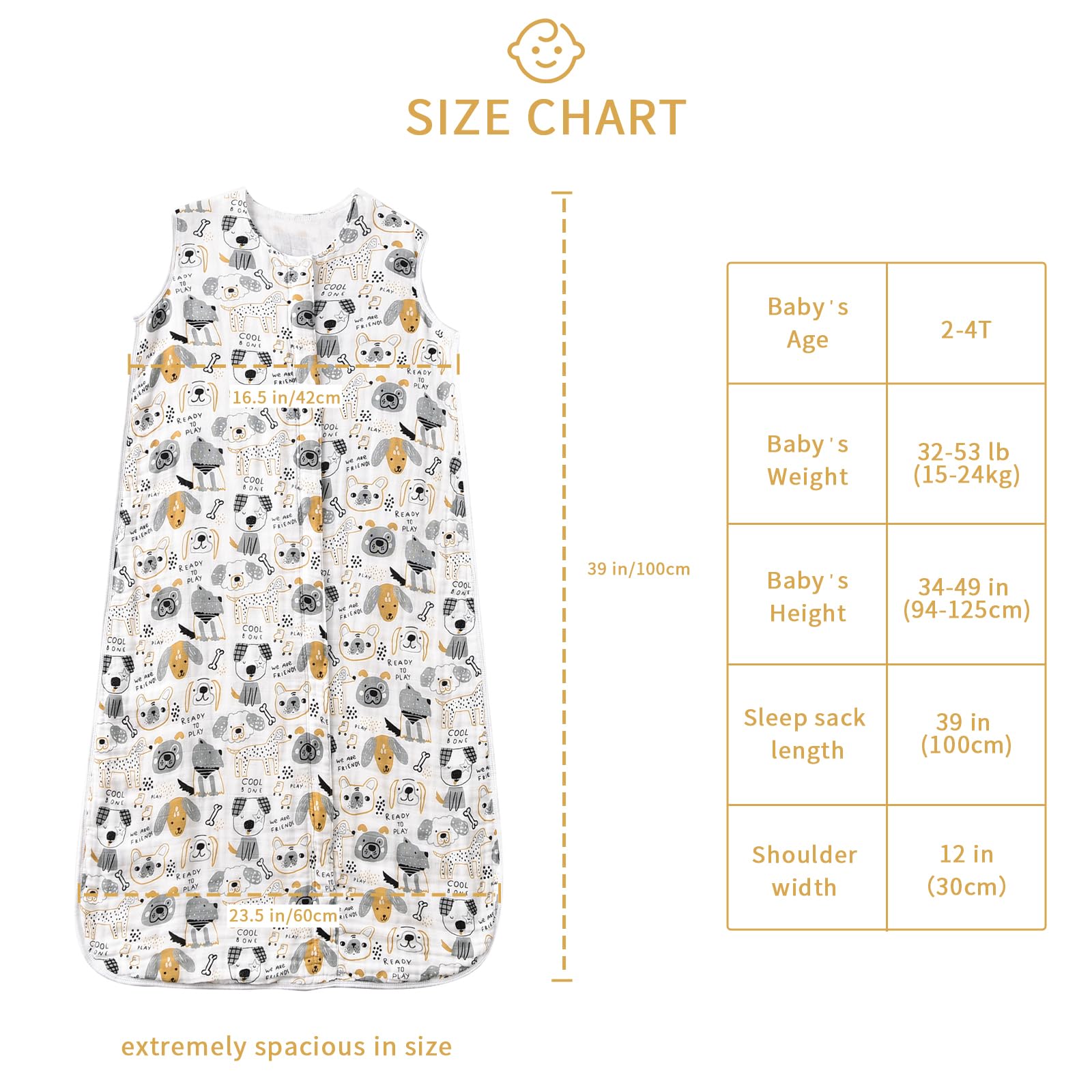 TADO MUSLIN sleeveless design allows natural leg movement for growing toddlers.