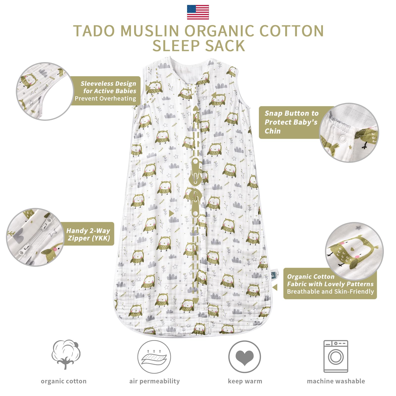 TADO MUSLIN sleeveless wearable blanket highlighting free leg movement.