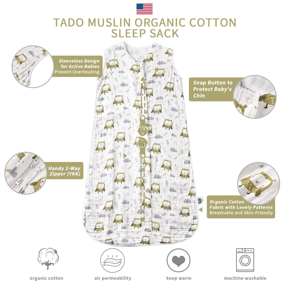 TADO MUSLIN sleeveless wearable blanket highlighting free leg movement.