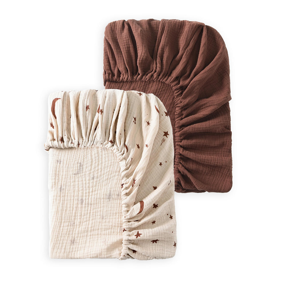TADO MUSLIN star brown crib sheet showcasing cozy star pattern for soft sleep