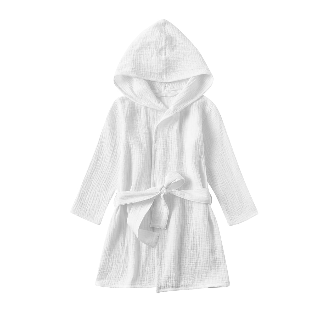 TADO MUSLIN toddler bathrobe hooded in white after-bath warmth and softness.