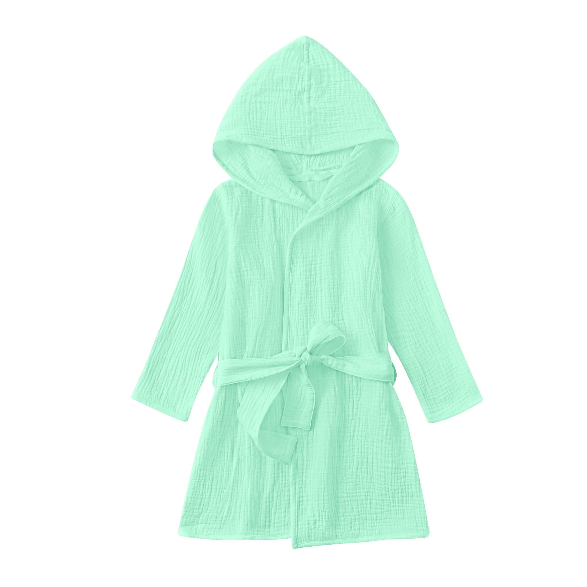 TADO MUSLIN mint green toddler bathrobe front view, lightweight and breathable.