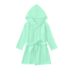 TADO MUSLIN mint green toddler bathrobe front view, lightweight and breathable.