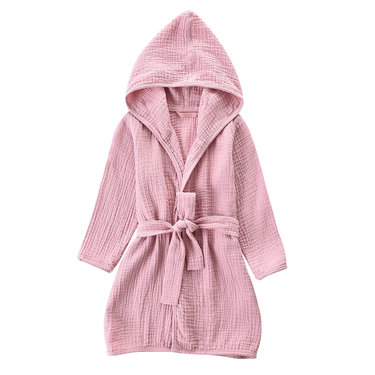 TADO MUSLIN toddler pink bathrobe front view shows soft organic cotton fabric.