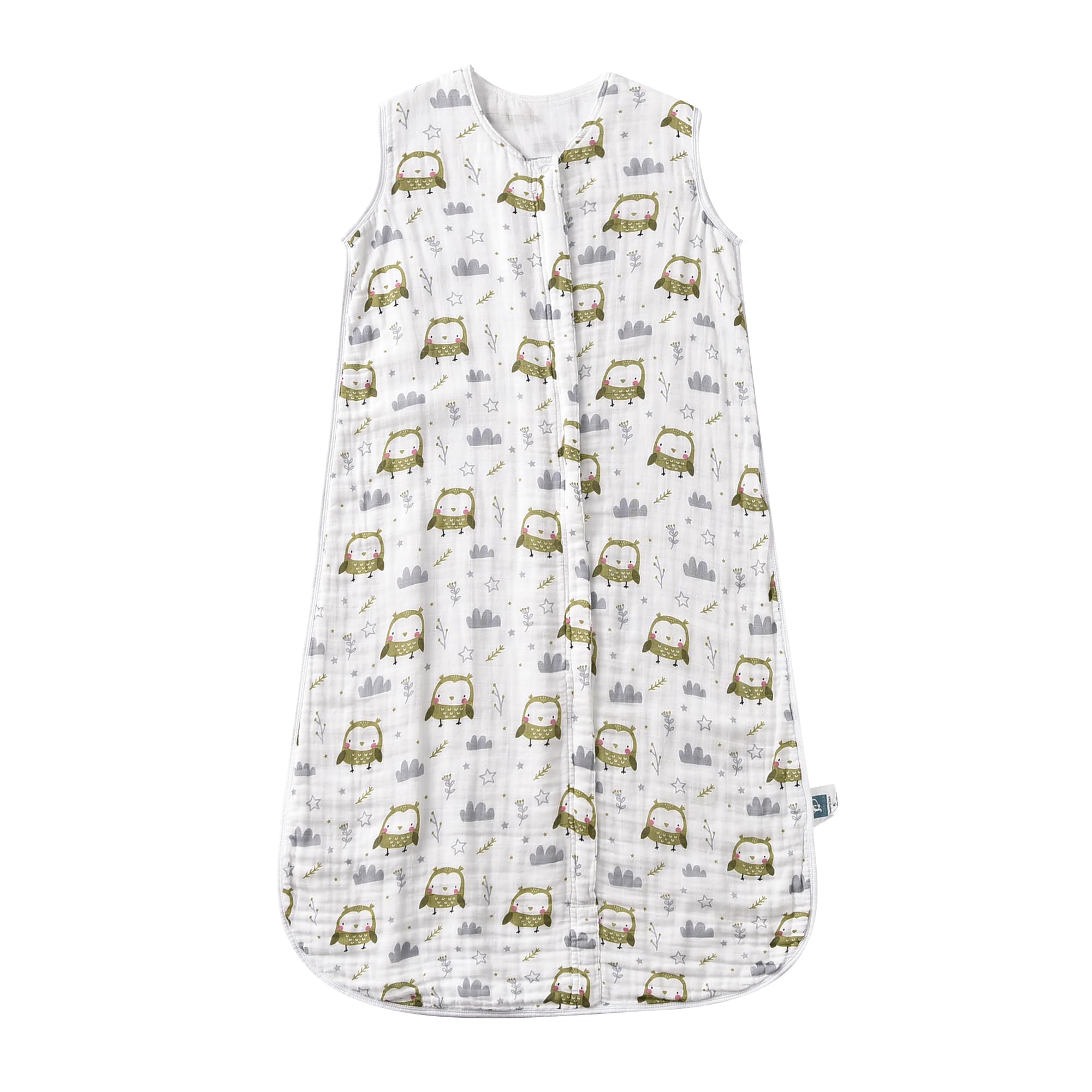 TADO MUSLIN owl print sleep sack viewed for breathable, comfortable nights.