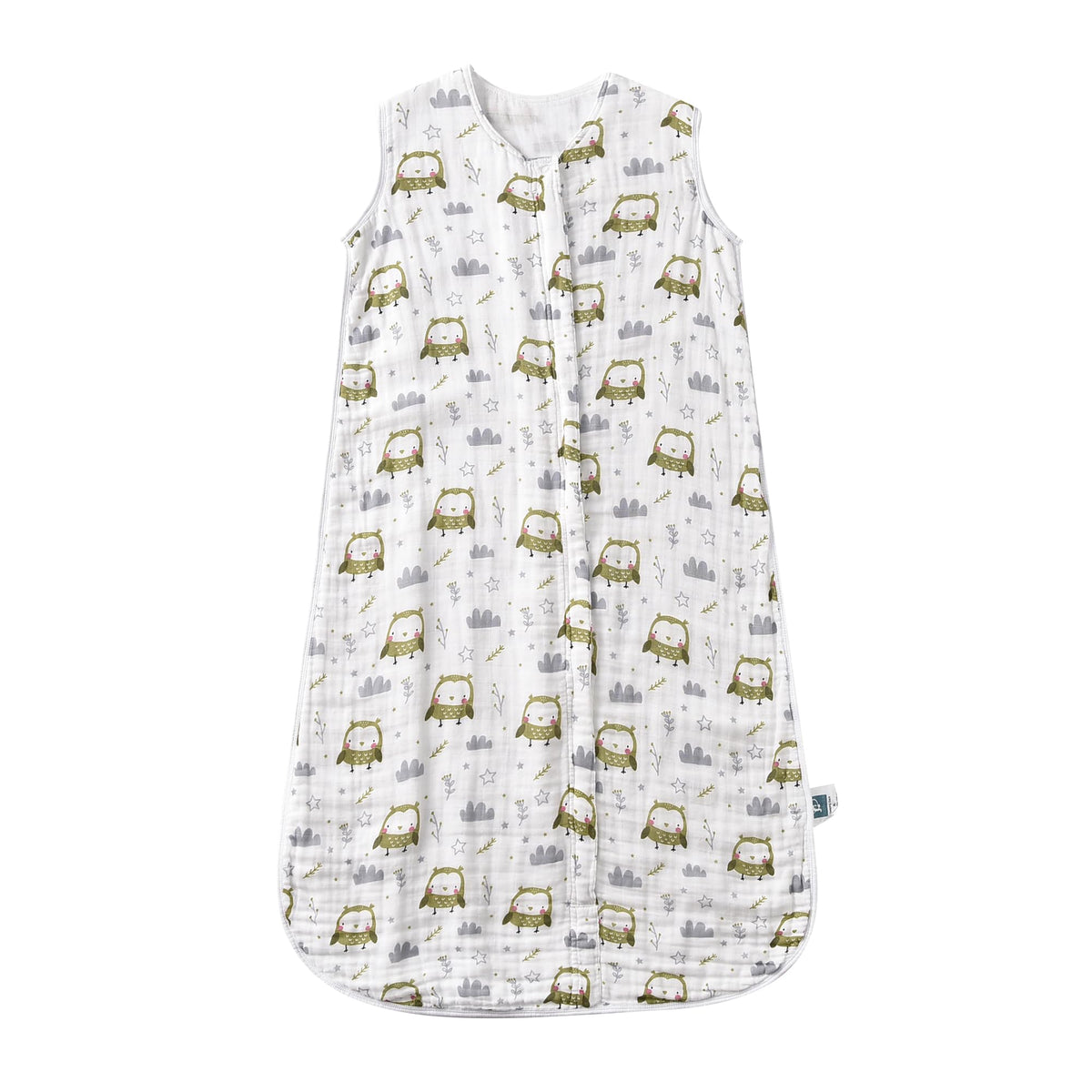 TADO MUSLIN owl print sleep sack viewed for breathable, comfortable nights.