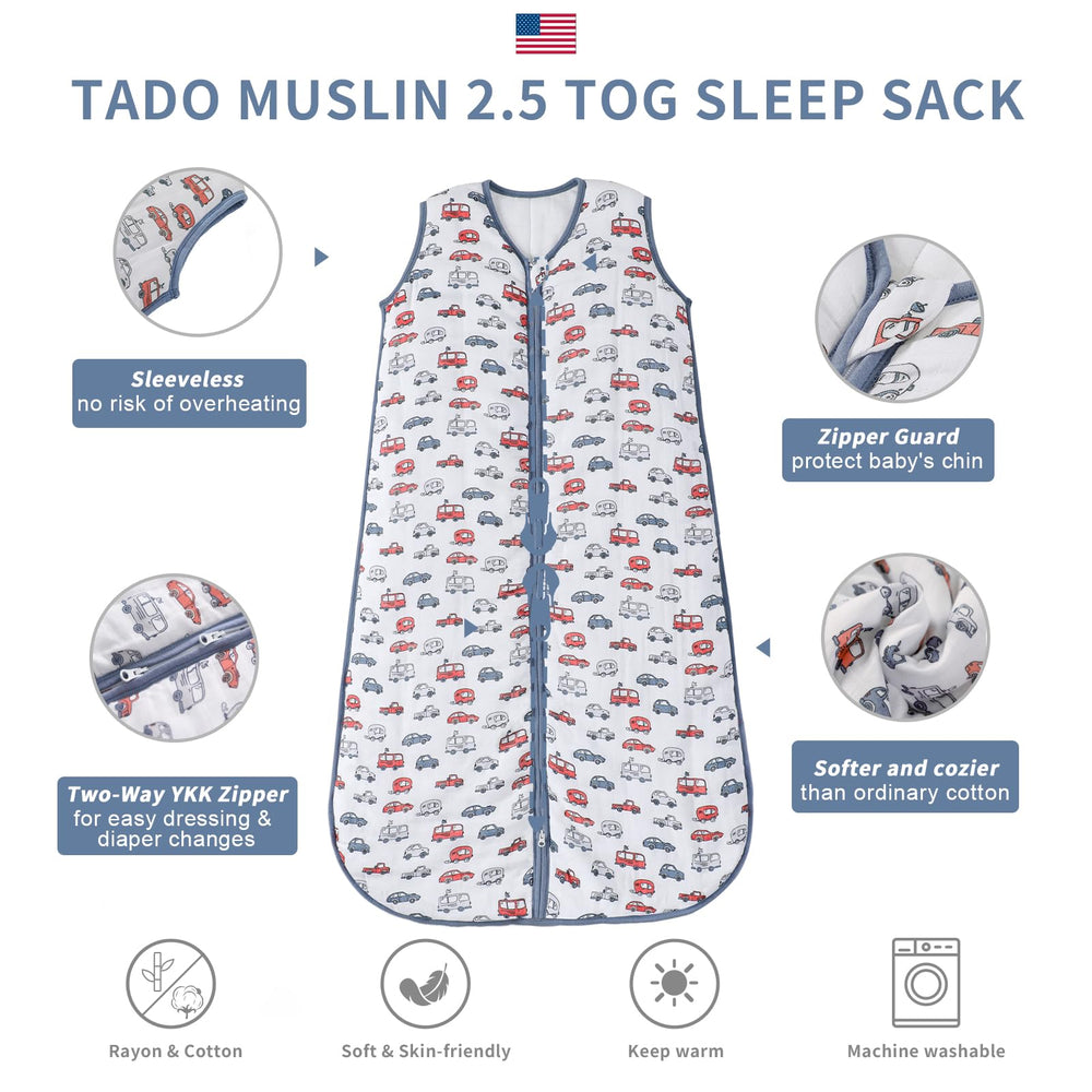 TADO MUSLIN 39 inch sleep sack designed for 2-4T toddlers in cool rooms