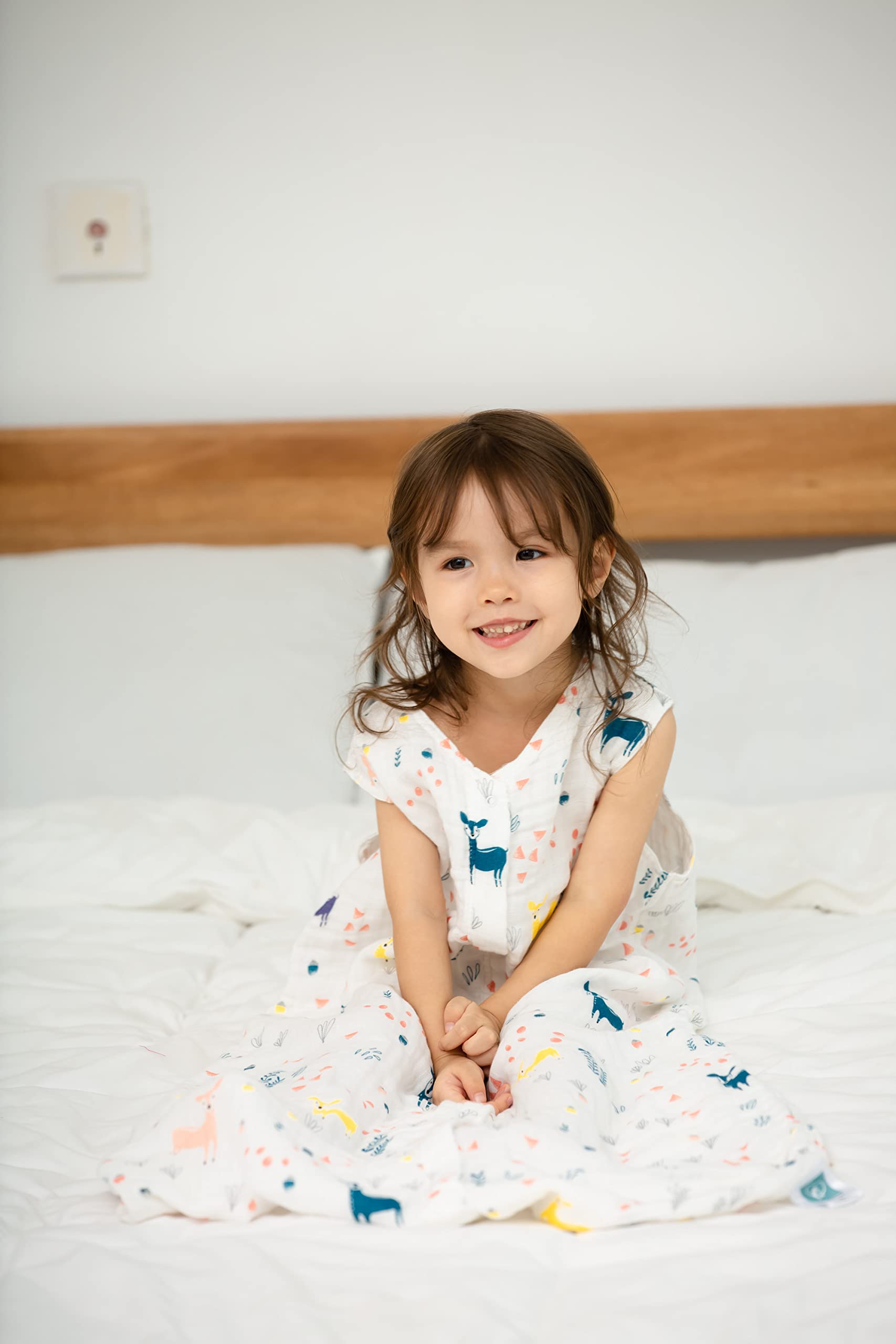TADO MUSLIN sleep sack side view showing deer print and breathable fabric