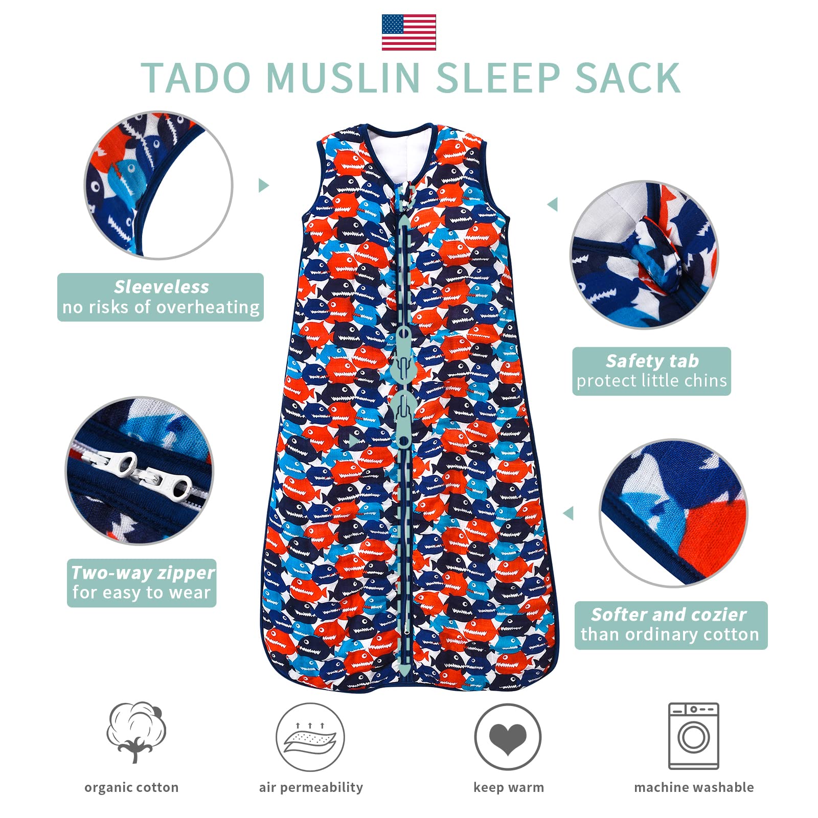TADO MUSLIN size 39in ensures fit for 2-4T toddlers