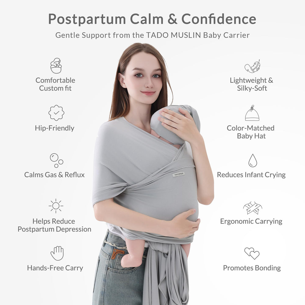 TADO MUSLIN wrap fits most caregivers from XS to XXL.