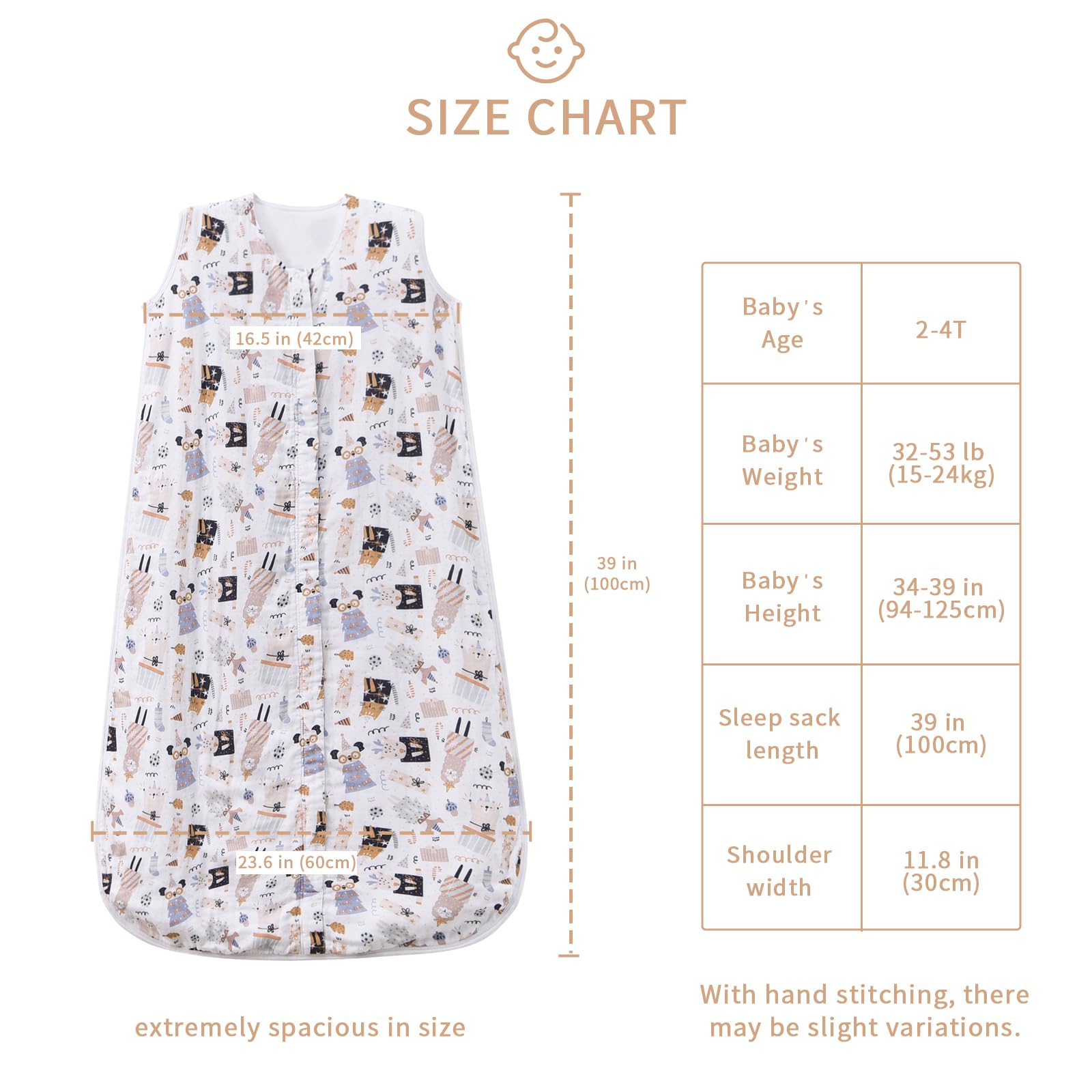 Sleeveless TADO MUSLIN sleep sack enables cool, comfortable movement