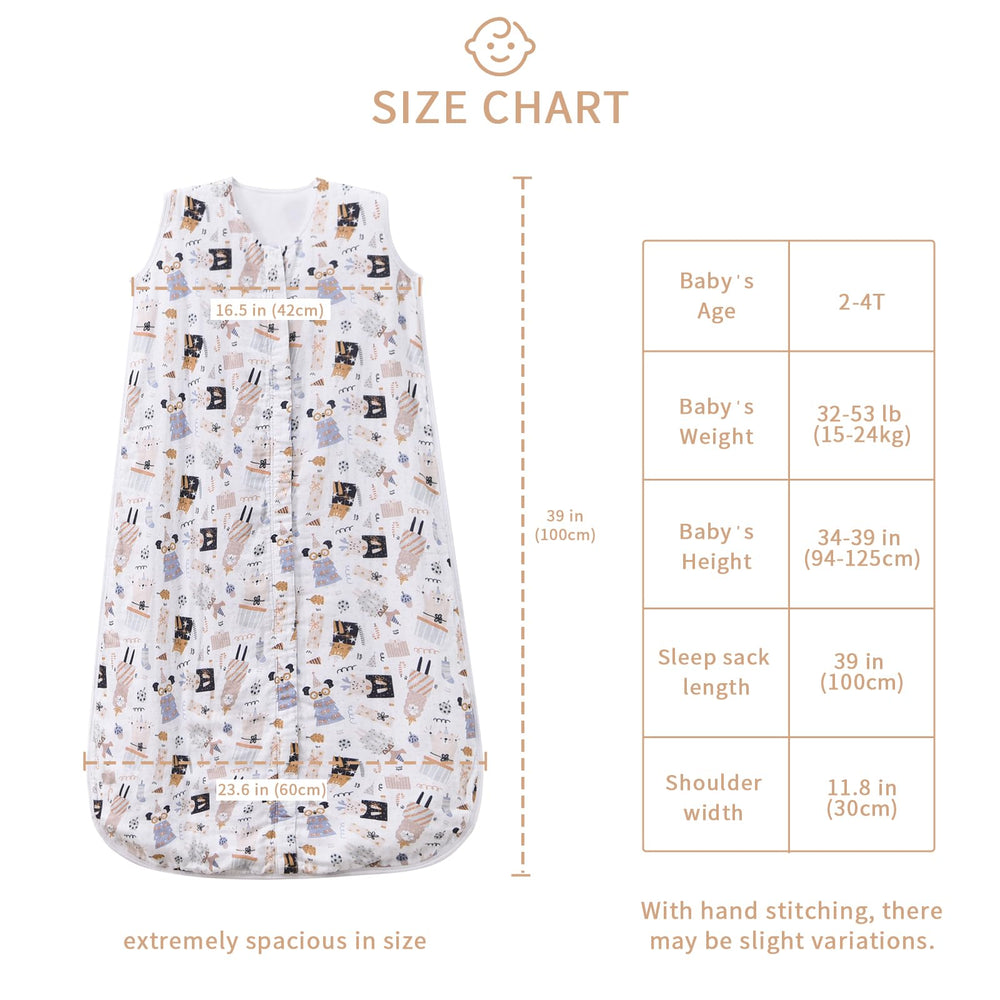 Sleeveless TADO MUSLIN sleep sack enables cool, comfortable movement