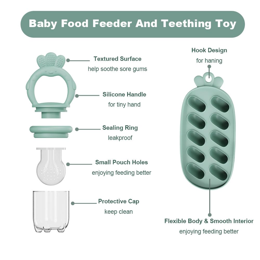 TAEAFER green feeder with freezer tray illustrating 10-food capacity for quick prep.