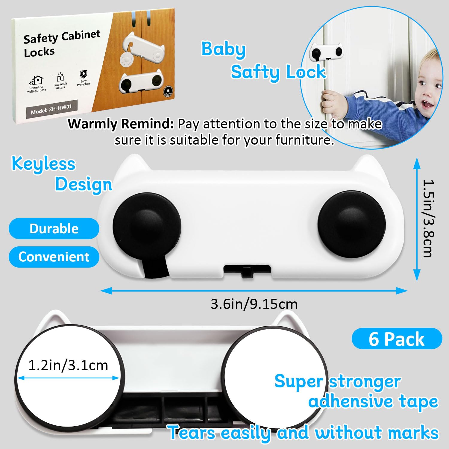 Taeku baby-proof locks demonstrating adhesive application for quick tool-free installation