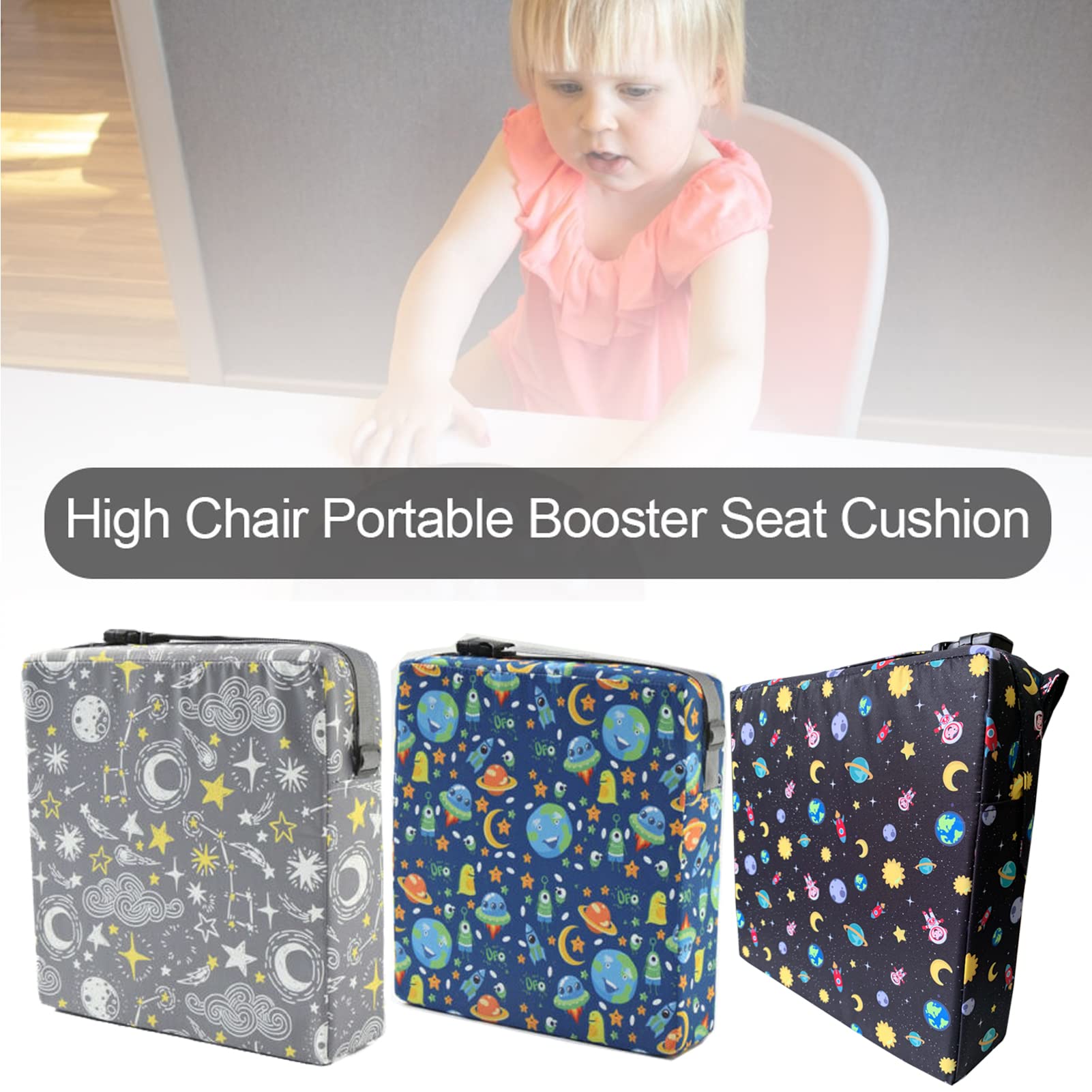 Lightweight Taeku booster seat shown as a portable dining solution for outings.