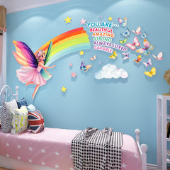 Taesytii large pink fairy wall stickers brighten a girl's room with vibrant, eye-catching decor.