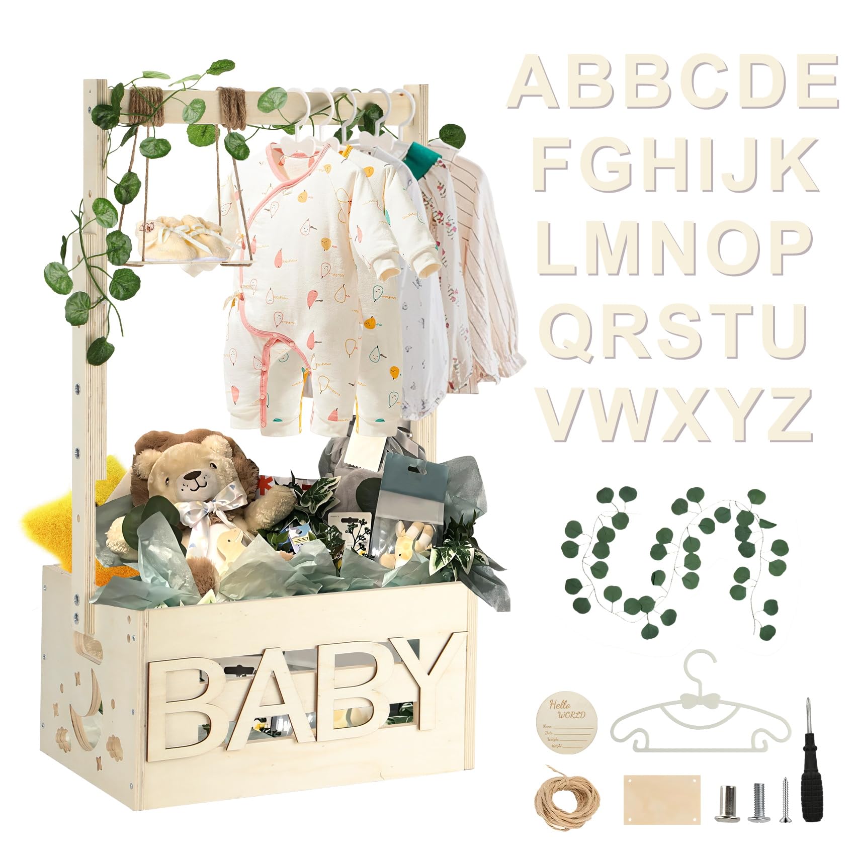 TAEYONK wooden baby shower crate closet with ample storage for nursery items.