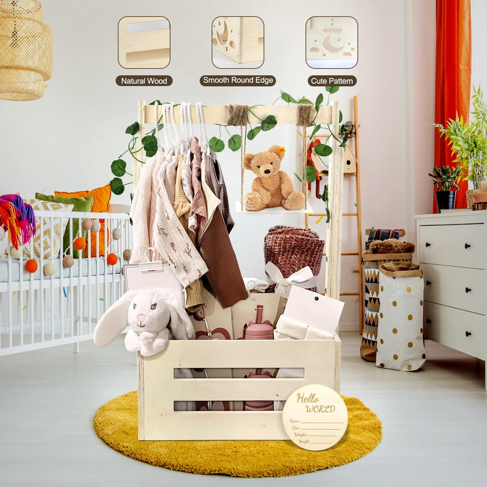 TAEYONK wooden baby shower crate closet displaying versatile organization.