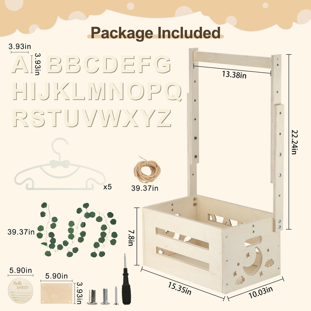TAEYONK wooden baby shower crate closet shown as decorative display in nursery.