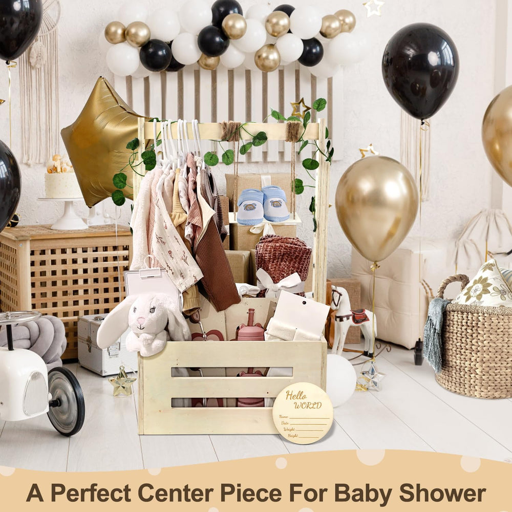 TAEYONK wooden baby shower crate closet used for gifting and storage.