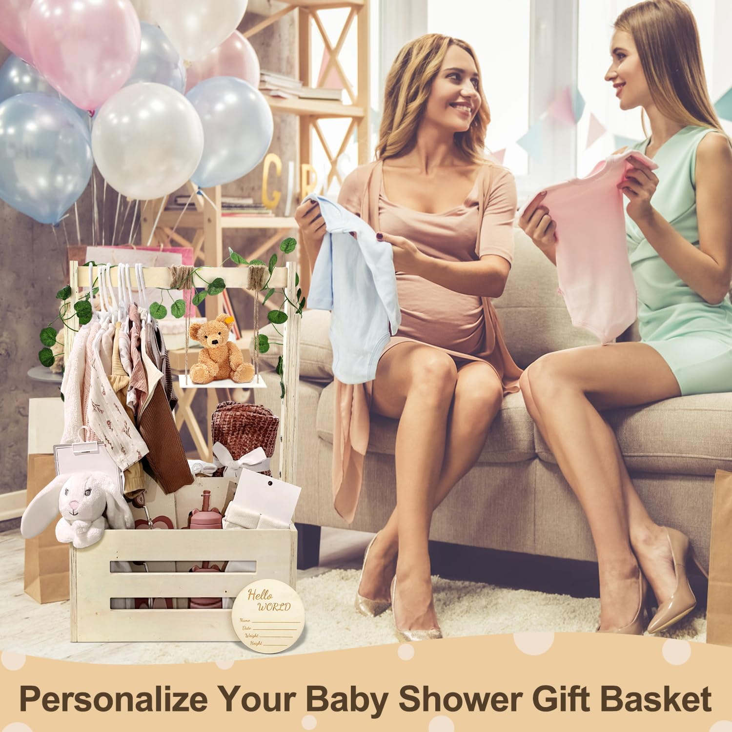 TAEYONK wooden baby shower crate closet featuring 33.5-inch hanger rack.