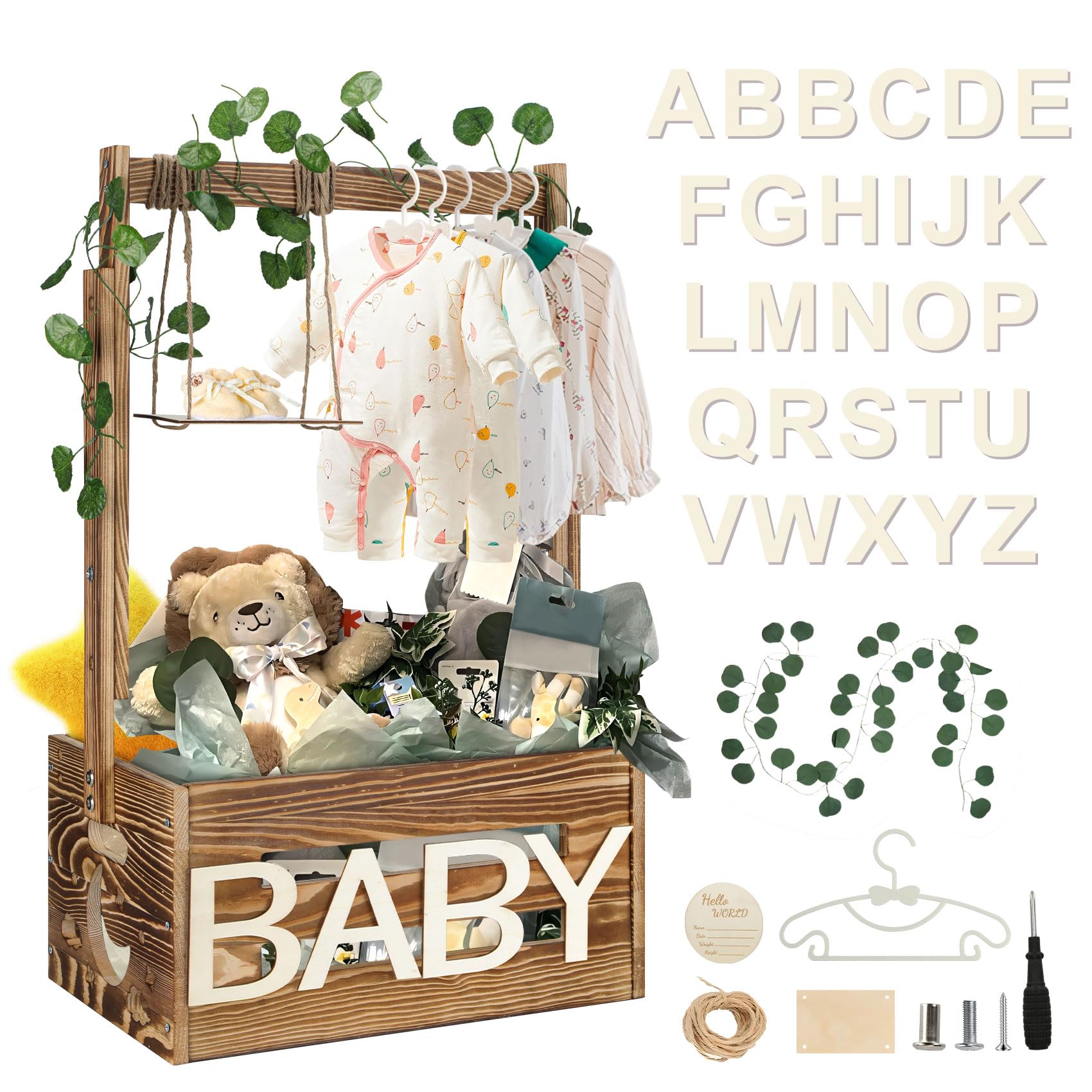 TAEYONK wooden baby shower crate closet demonstrates sturdy construction for organized gift storage