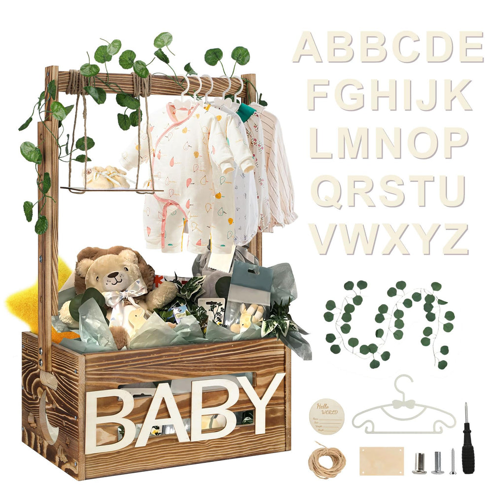 TAEYONK wooden baby shower crate closet demonstrates sturdy construction for organized gift storage