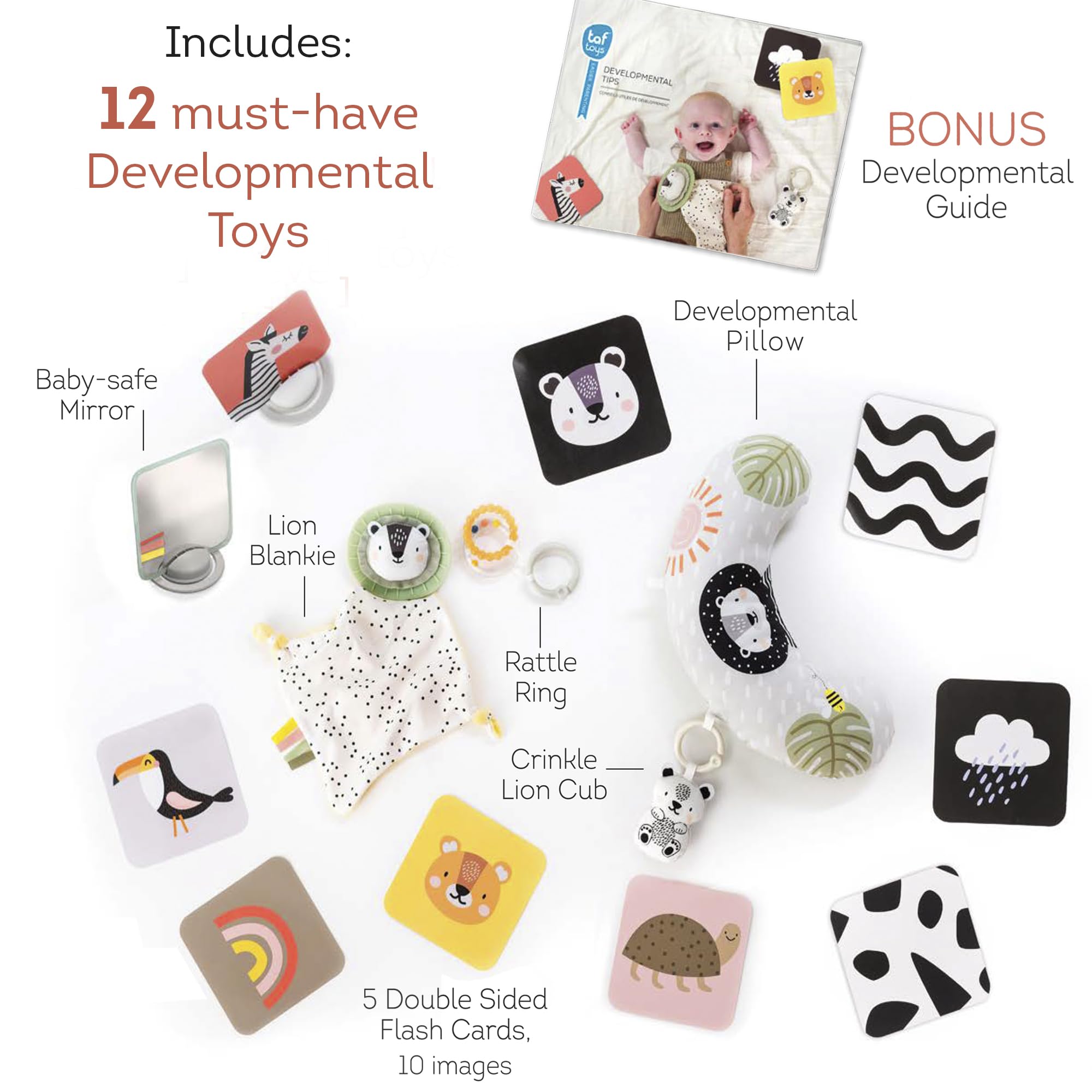 TAF TOYS gift basket unboxing showcasing organized newborn toys