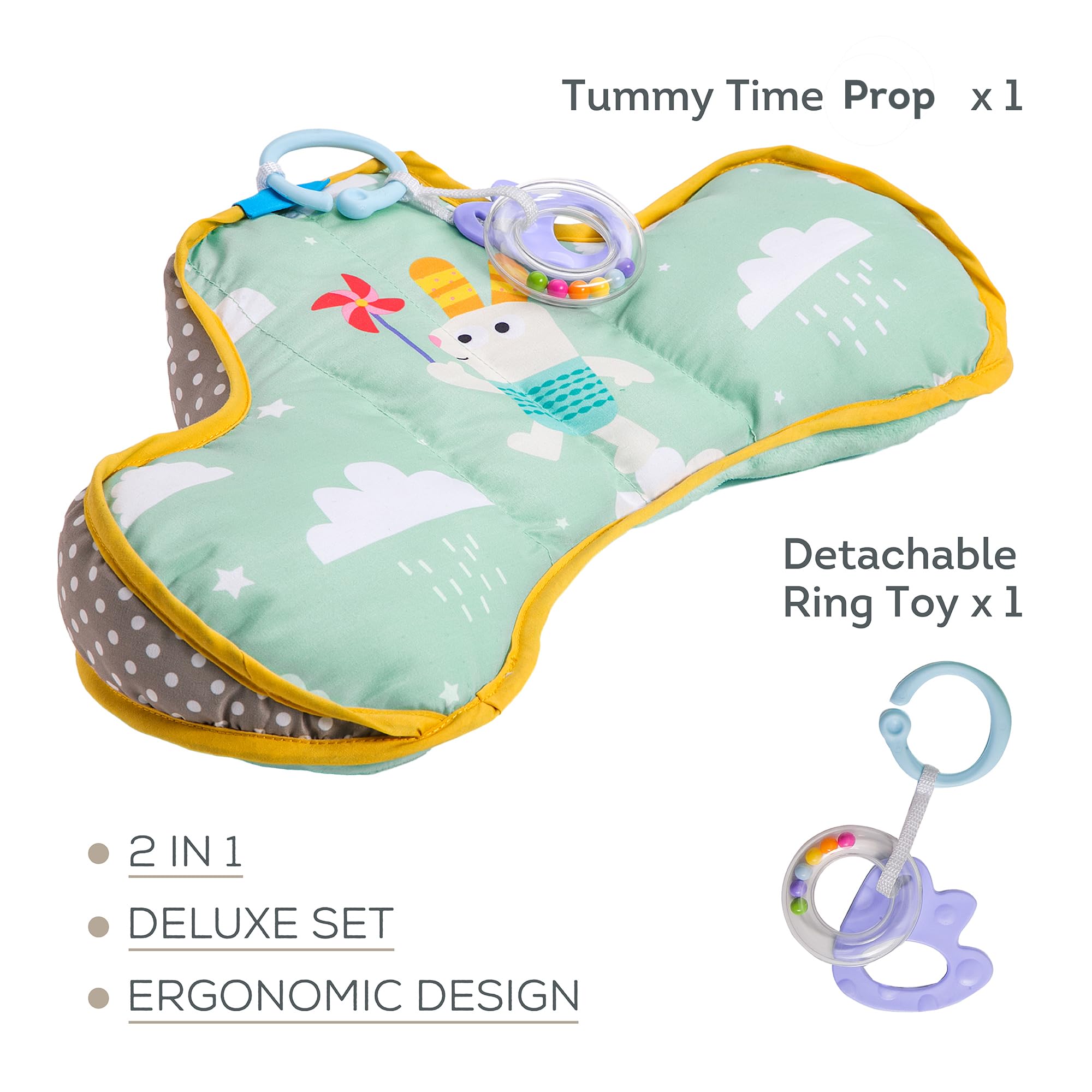 Taf Toys cushion emphasizing safe and engaging tummy time experience.