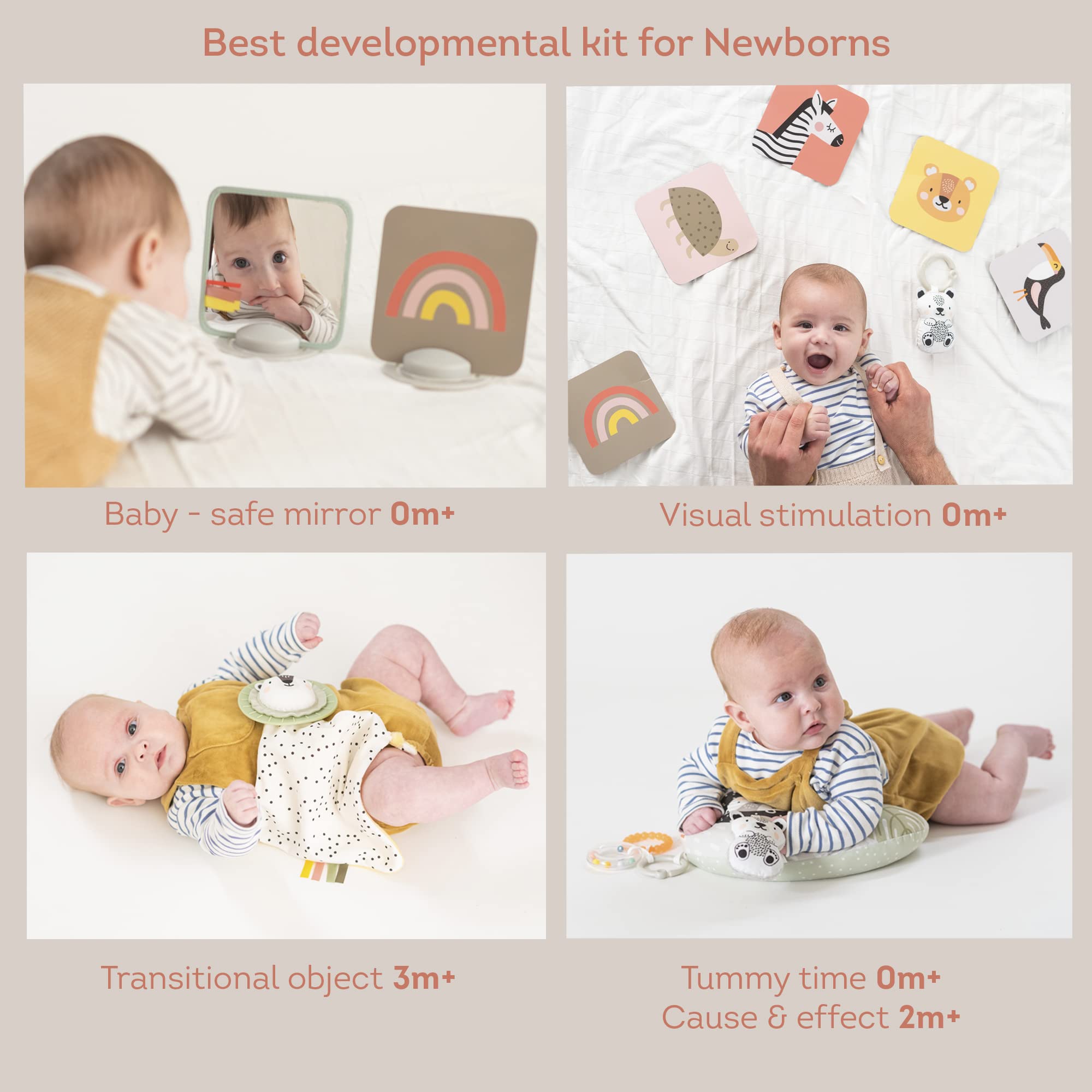 TAF TOYS tummy-time pillow feature encourages active baby play
