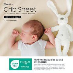 Tafts crib sheet showing 8-inch deep pocket for secure fit