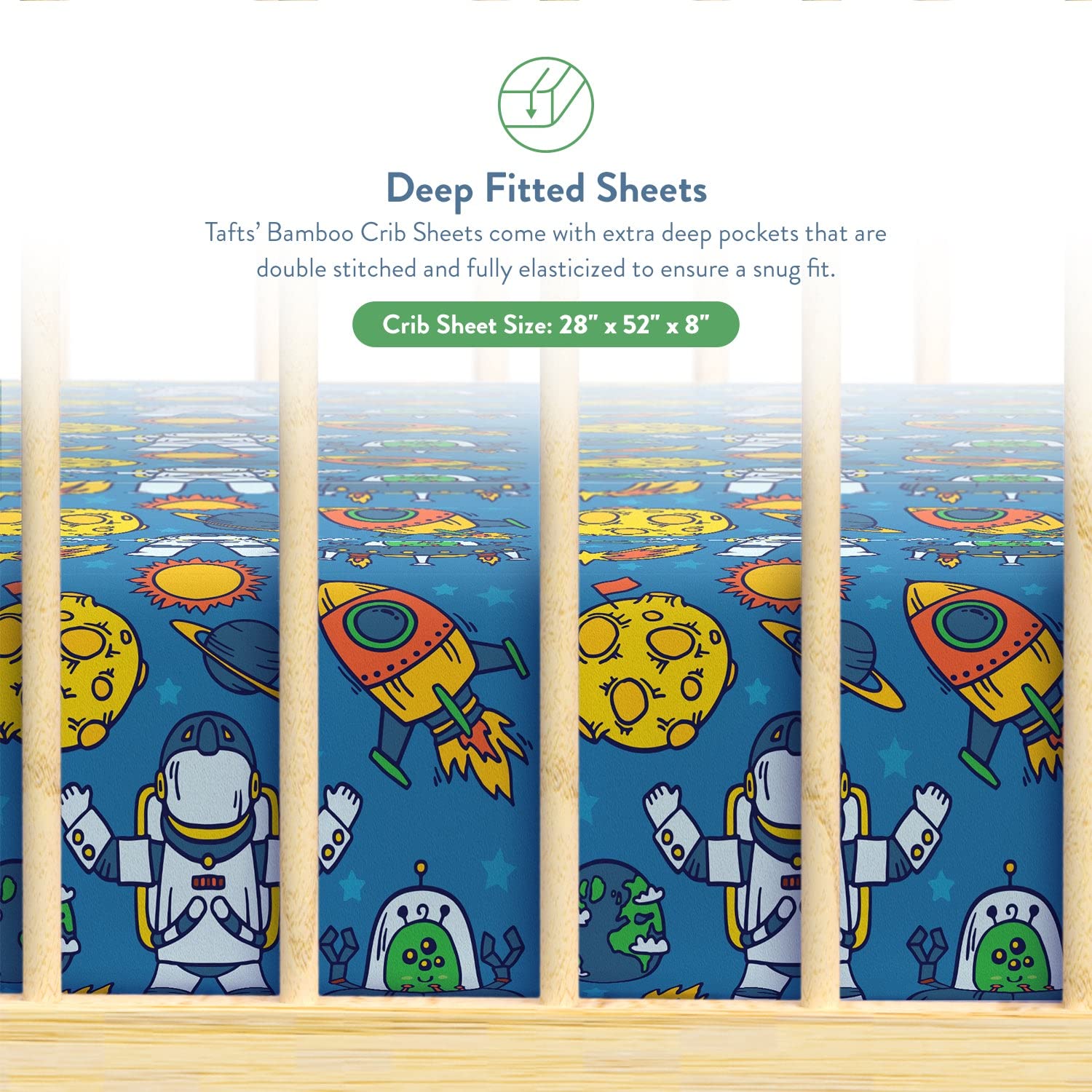 Tafts bamboo crib sheet on a toddler mattress for extended use.