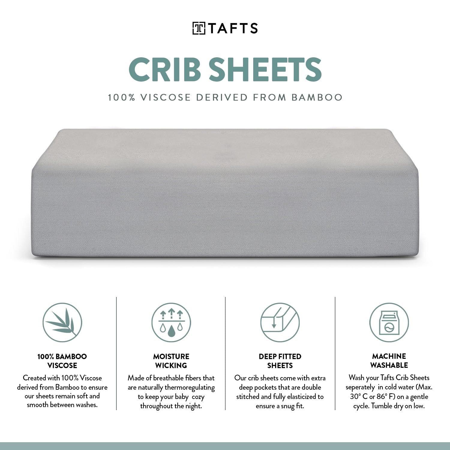 Tafts 8-inch deep pocket crib sheets diagram showing secure fit