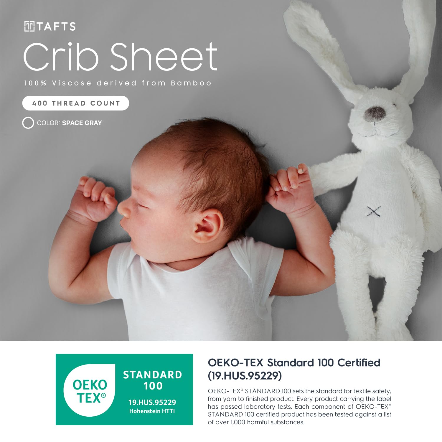 Tafts bamboo viscose crib sheets grey on crib show a sleep-ready surface